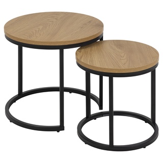 AC Design Furniture Spencer runde Satztische 2er-Set, Tischplatte aus Wildeiche und schwarze Metallbeine, Couchtisch-Set für Wohnzimmer, modernes Beistelltisch-Set,Lampentisch für Wohnzimmer oder Flur, Ø: 45 x H: 40 cm