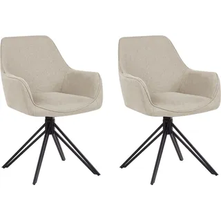 BELIANI Esszimmerstuhl 2er Set Taupe Stoffbezug Drehbar mit Schwarzen Metallbeinen Armlehnen Modern Drehstuhl Polsterstuhl Wohnzimmer Küche - Beige, Schwarz