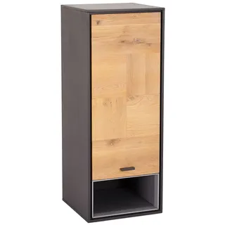 Ibbe Design Wandregal Hängeschrank Regal Massiv Eiche Holz Grau Lackiert MDF Sentosa mit Tür, 42x40x108 cm