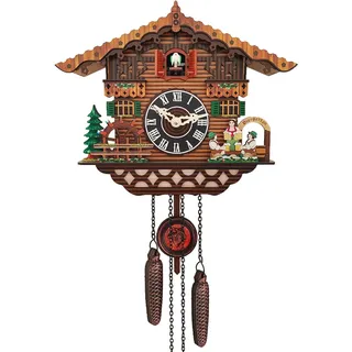 PIAOPIAO Kuckucksuhr im Schwarzwald-Stil, Holzhausszene, automatischer Kuckucksruf, Wanduhr aus hochwertiger MDF-Platte mit Holzoptik, ideal für Wohnzimmer Küche Dekoration