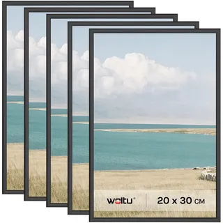 WOLTU Bilderrahmen 20x30 cm, 5er Set, Schwarz Collage Wanddeko, Fotorahmen mit Passepartout, mehrere bilder, Posterrahmen zum vertikalen oder horizontalen Aufhängen/Aufstellen