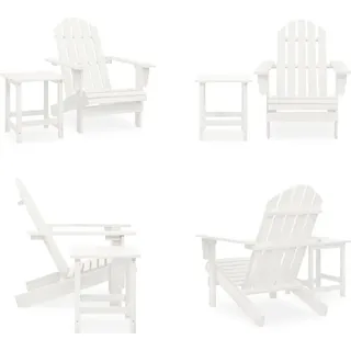 vidaXL Adirondack Gartenstuhl mit Tisch Massivholz Tanne Weiß - Gartenstuhl - Gartenstühle - Gartensessel - Außenstuhl - Weiß