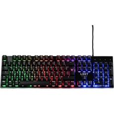 Bild L33T Oseberg Gaming Tastatur (PC Gaming Keyboard, RGB Beleuchtung, QWERTZ DE Layout, 25 Anti-Ghosting-Tasten, 12 Medientasten, Aluminium-Oberfläche, USB)