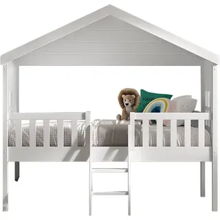 Vipack Hausbett Kiefer massiv 90 x 200 cm weiß lackiert