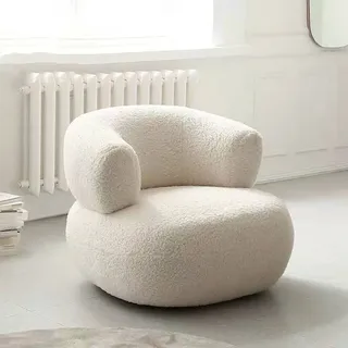 Gemütlicher Lounge-Sessel Sofa Designer-Sessel mit Bouclé-Stoff Lässige Relaxsessel Einzelsessel Polsterstuhl im modernen Design Runder Weiß /Ubai/ - Weiß