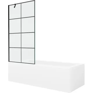 Mexen Vega rechteckige Badewanne 180 x 80 cm mit Verkleidung und 1-flügeligem Paravent 90 cm, schwarzes Muster - 550118080X9509?