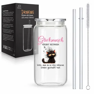 Joymaking Trinkgläser mit Deckel und Strohhalmen für Eiskaffee Cola Milchtee Eistee Soda 17oz, Longdrinkgläser, Abschluss Geschenke, Bestanden Geschenke für Mädchen Jungen