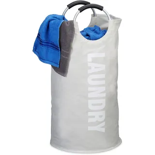 Relaxdays Wäschekorb, mit Henkel, leicht, tragbar, 60 l Volumen, runder Wäschesammler, HxØ: 70 x 38 cm, weiß