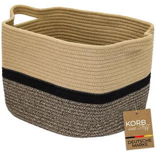 HMF Aufbewahrungskorb mit verlängerten Griffen, Korb aus Baumwolle | 36 x 30 x 25 cm | Schwarz-Honig