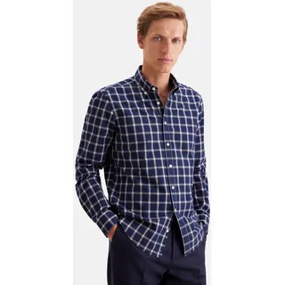 seidensticker Businesshemd Regular 1/1 Button-Down-Kragen Karo, indigo blau
