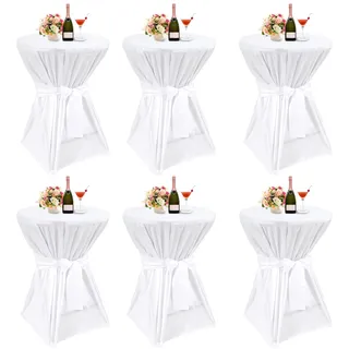 6er-Set Weiß Stehtisch Husse Ø 80-85 cm, Neues Band-Design & Stylische Gestalt Stehtischhussen, Verstärkung im Fußbereich, Rutschfest Tischhusse Tischdecke für Stehtische und Bistrotische(80x110cm)