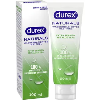 DUREX Naturals Extra Sensitiv Gleitgel – 100% natürliches Gleitmittel mit Aloe Vera Extrakt – Dermatologisch getestet & pH-freundlich – 100 ml (1 x 100 ml)