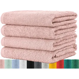 BaSaTex - Handtuch Set für Haushalt & Gäste 4er Pack - Frottee-Handtücher mit Aufhängeschlaufe aus weicher Baumwolle in 50x100cm - Waschtücher für Bad Öko-Tex Standard 100 Zertifiziert - Altrosa