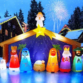 12,5 Fuß Aufblasbare Weihnachtskrippe, Kalolary Weihnachten Aufblasbar Geburt Jesu Szene mit Stern von Bethlehem Aufblasbarer Bogen Weihnachten Outdoor Innendekoration Hof Rasen Garten Partyzubehör