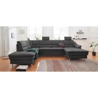 Wohnlandschaft SIT & MORE "Cardoso U-Form", grau (anthrazit), B:324cm H:90cm T:90cm, Luxus-Microfaser 1 (100% Polyester);Luxus-Microfaser 2 (100% Polyester);Luxus-Microfaser ALTARA NUBUCK (100% Polyester), Sofas, Wohnlandschaft, mit Federkern und Kopfstützen, mit Schlaffunktion und Relaxfunktion