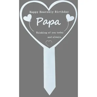 MKISHINE Herz-Gedenkstecker für Grab, 16 x 26 cm, Happy Birthday in Heaven Papa, Weiße Gartendekoration Grabdekoration für Friedhof, Garten oder Hof