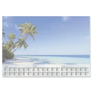 SIGEL H7470 Papier-Schreibtischunterlage DIN A2, Kalender 2027-2029, 30 Blatt, Palmenmotiv, blau/grün, Schreibunterlage zum Abreißen aus nachhaltigem Papier