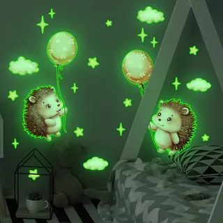 COVPAW Wandtattoo Leuchtend Wandaufkleber Kinderzimmer Igel Ballon Wolke Wandsticker Wanddeko Babyzimmer Kindergarten Jungezimmer Mädchenzimmer