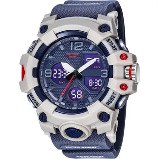 Digitale Armbanduhr Herren Militär Sportuhr Analog Digitaluhr 5ATM Wasserdicht Outdoor Uhr mit Licht Alarm Kalender Stoppuhr für Männer Jungen - Blau