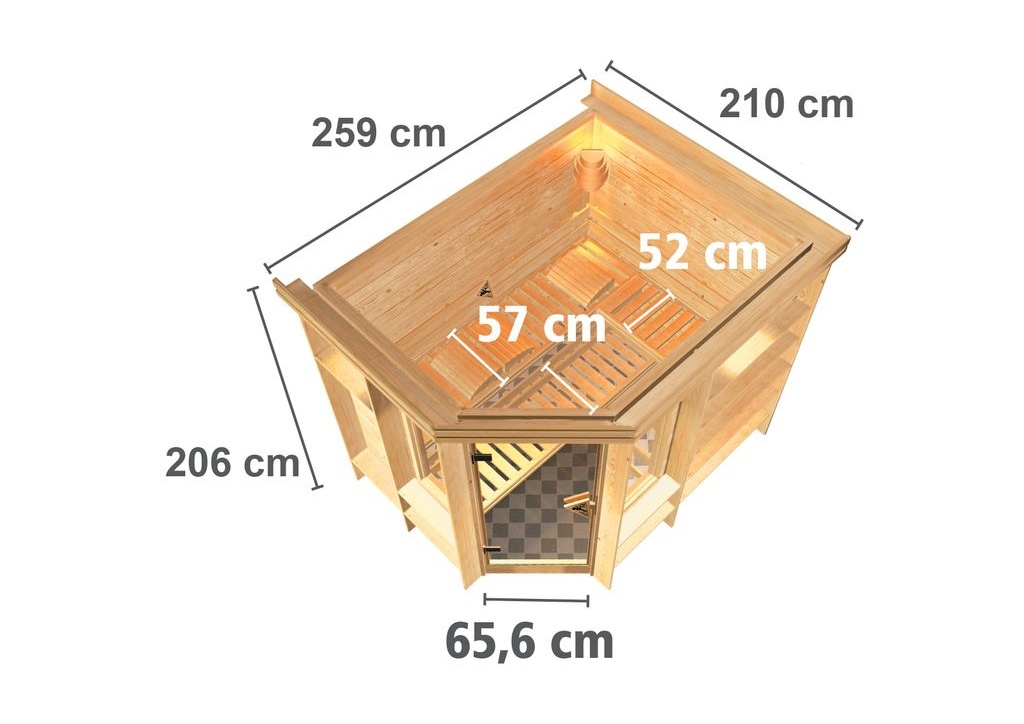 Bild von Sauna Riona 40mm Dachkranz + Ofen 9kW extern classic Tür