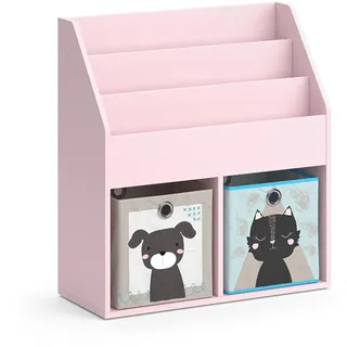 Vicco Kinderregal Luigi Rosa 72 x 79 cm mit 2 Faltboxen (Hund, Katze) , Pink , Holzwerkstoff , 5 Fächer , Rechteckig , 72x79x30.7 cm , Babymöbel & Kindermöbel, Babyzimmer, Babyregale & Kinderregale