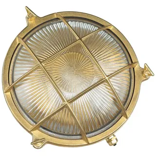 Licht-Erlebnisse Außenwandleuchte Messing Glas IP64 für Garten Terrasse Ø24 cm E27 max. 18 W Rustikal Maritim runde Außenlampe Wand SERIFOS