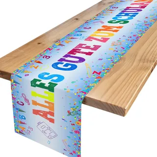 Tischläufer Einschulung Deko, Blau Tischdecke Schulanfang, Alles Gute Zum Schulanfang Tischdeko, Geschenk Zuckertüte Schulkind Party Deko für Jungen, 180 x 35 cm