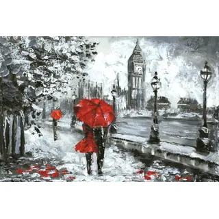 Leinwandbild QUEENCE "London", rot (farbe bild(er): rot), B:120cm H:80cm T:2cm, Canvas, Holzrahmen, Bilder, Leinwandbild, Wandeko, Big Ben, gezeichnet, Premium Leinwandstoff
