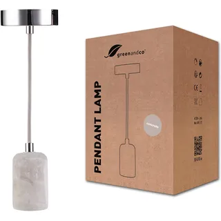 greenandco Hängeleuchte | E27 | echter Beton | mit 150cm Textilkabel kürzbar | Vintage Pendelleuchte | 230V | retro Kabellampe