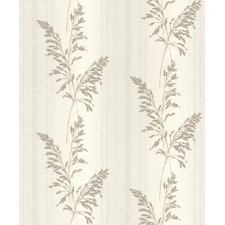 Rasch Tapete 651027 - Helle Vliestapete mit Pflanzen und Gräsern in Taupe und glänzendem Beige aus der Kollektion Tapetenwechsel II - 10,05m x 0,53m (LxB)