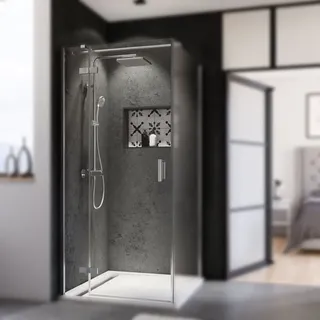 Breuer Drehtür mit Festteil für Seitenwand Quick72 Panorama links 90 x 200 cm Klarglas