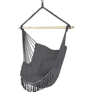 VOUNOT Hängesessel mit 2 Kissen & Bücherfach, Hängestuhl XXL Hängematte Schaukel für Indoor Outdoor Garten, Grau