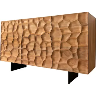 DeLife Sideboard Solu 145 cm Akazie Natur 2 Türen 3 Schübe Fuß schwebend Metall Schwarz 3D-Front, Sideboards