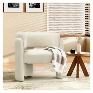 Moderner Samt Ohrensessel, Gepolsterter Sessel für Wohnzimmer, Bequemer Rundsessel mit 3 Beinen für Wohnzimmer, Schlafzimmer, Leseecke, Creme - Creme