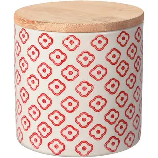 Bloomingville Dose Emma Aufbewahrung Behälter Topf Pott luftdicht Ø 10 x H 10 cm, rot, Keramik, Bambus, fasst ca. 400 ml
