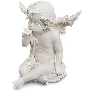 TEMPELWELT Engel Figur sitzend aus Polystein weiß 13 cm groß, schöne Deko Statue Schutzengel mit Handkuss Geste, EIN ganz persönlicher Beschützer
