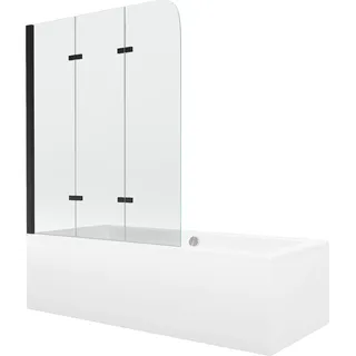Mexen Cube Rechteckige Badewanne 180 x 80 cm mit Verkleidung und 3-flügeligem Paravent 120 cm, transparent, schwarz - 550518080? - Weiß
