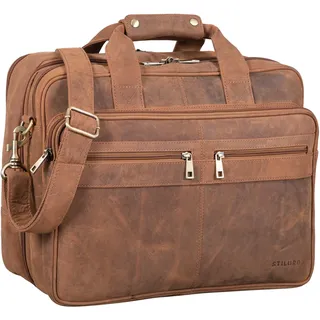 STILORD 'Alexander' Lehrertasche Herren Leder Vintage Aktentasche Laptoptasche Bürotasche Businesstasche groß XXL Umhängetasche mit Dreifachtrenner, Farbe:tan - dunkelbraun