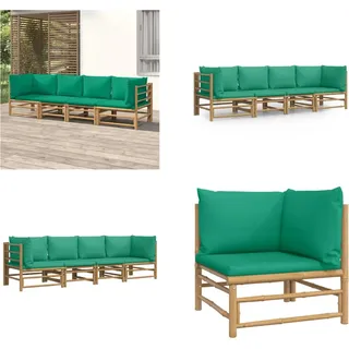 vidaXL 4 tlg. Garten Lounge Set mit Grünen Kissen Bambus - Garten Lounge Set - Garten Lounge Sets - Lounge Set - Gartenmöbel Set - Braun