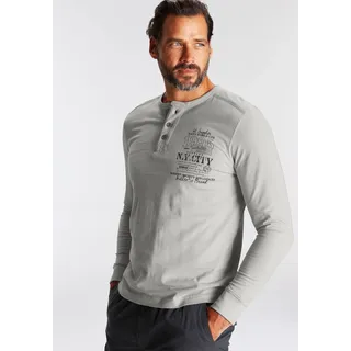 Mans World Henleyshirt Langarm, mit lässigem Print, Rundhalsausschnitt mit Knopfleiste, grau