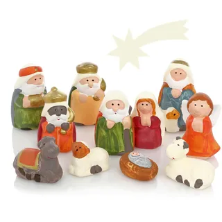 Nordstern Krippen Figuren aus Keramik - 11 Festliche Weihnachtsfiguren für den Krippenstall und Weihnachtskrippe - 2 bis 8 cm