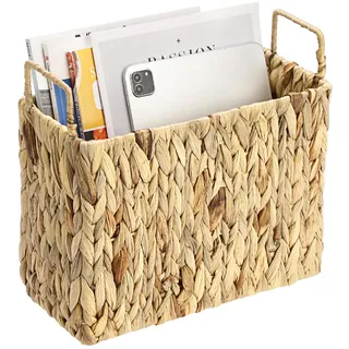 TOLIDA Stabiles Zeitungsständer aus Wasserhyazinthe, Gewebtes Aufbewahrungskorb mit Griff, Handbemalte Aktenhalter, Weidenkorb für Buch, Zeitschriften, Papiere als Geschenk Deko 30x14x28CM