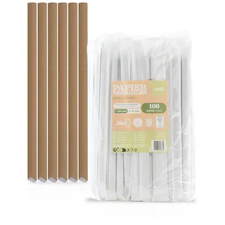 Mank Umweltfreundliche Papiertrinkhalme, Bubble Tea Papphalme für Partys & Hochzeiten, in recycelbarem Folienbeutel, Strohhalme (100, Naturbraun, einzeln gehüllt, Ø 12 mm / 23 cm)