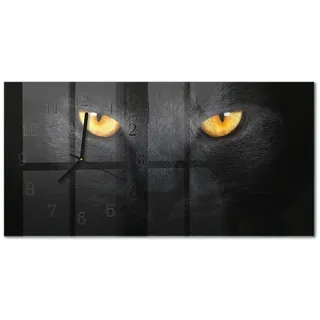 Tulup Wanduhr aus Glas 60x30 cm - Katze , Schwarz , Rechteckig , 60x30x0.4 cm , Dekoration, Uhren, Wanduhren