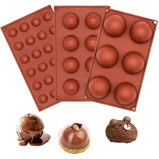 Muttertag Schokolade basteln 3 Stück Silikonform Kugel, Silikonform Halbkugel Backform, Silikonform Kugel Schokolade, Mousse Form(6 Löcher Halbkreis Ø 6,7 cm 8Löcher Halbkreis Ø 5 cm 24Löcher Ø 3 cm)