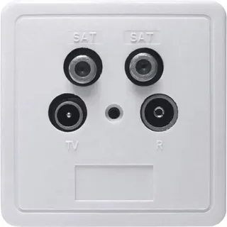 Axing SSD 4-00 Sat Twin-Dose 4-Loch Antennen-Steckdose Stichleitungsdose (SAT/SAT/TV/R) Aufputz Unterputz mit Deckel und Rahmen weiß