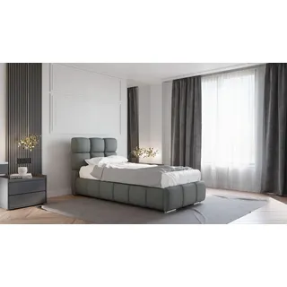 Homesy Polsterbett Bliss 90 x 200 cm mit Bettkasten und Lattenrost, Taschenfederkernmatratze 19cm - dunkelgrau , Dunkelgrau , Holz , Mode , 90x200 cm , Oeko-Tex® Standard 100 , Schlafzimmer, Betten, Polsterbetten