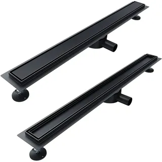 SONNI Duschrinne 80 cm Komplettset Schwarz Ablauf 360° Drehbar Duschrinne Extra Flach mit Geruchsstop und Haarsieb 2 in 1 Edelstahl Ablaufrinne Dusche befliesbar