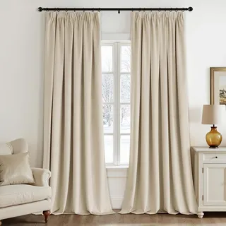 EMEMA Samtvorhang mit Kräuselband Beige 2er Blickdichte Gardine H245xB140cm | Samt Gardinen Deko Blickdichte Vorhänge mit Kräuselband Wohnzimmer Schlafzimmer Verdunkelung Thermovorhang Samt kräuselband