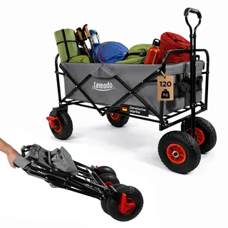 Bollerwagen faltbar, grau, Handwagen mit 120 kg Zuladung, Leiterwagen mit Luftreifen - Grau